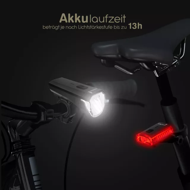 LED Akku Fahrrad Beleuchtung Set 45 LUX LichtLampe Scheinwerfer Rücklicht  StVZO 2