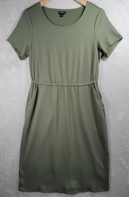 Torrid Dress Womens Size 0 Green Rib Knit Short Sleeves Pockets Elastic Waist