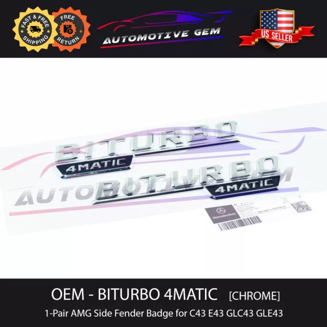 OEM BITURBO 4MATIC AMG Fender Emblem CHROME Mercedes Badge C43 E43 GLC43 GLE43