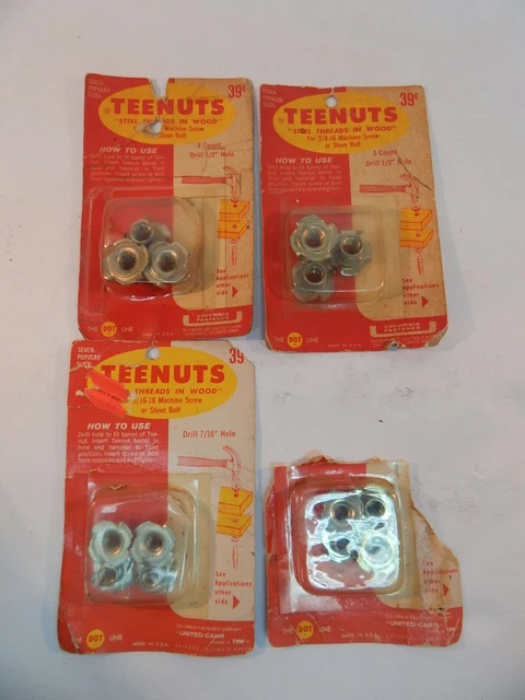 Teenut Tee T-Nut14x NOS 3/8-16x1/2 Hole+5/16-18x7/16 Hole Steel Threads in Wood