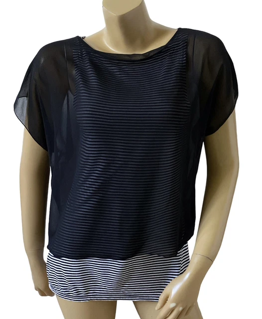 EXPRESS Womens Size Small Short Sleeve Layered Black White Tunic Shirt Top
