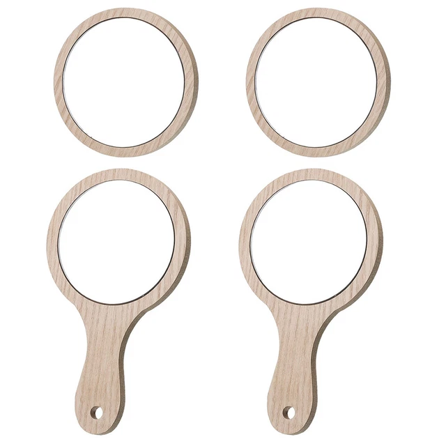 4 piezas Espejo de tocador mango espejo redondo de madera mango espejo bolsillo tamaño espejo para mujeres