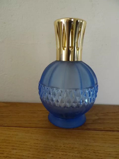 Jolie Lampe Berger en Verre Dépoli Bleu Saphir Vintage