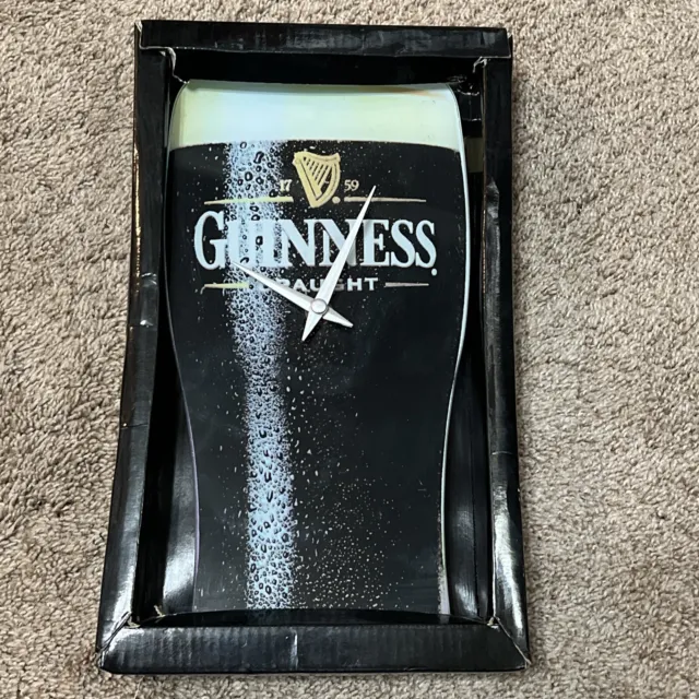 Guinness Bar Mancave Glass Clock Draught Pint Shaped Glass