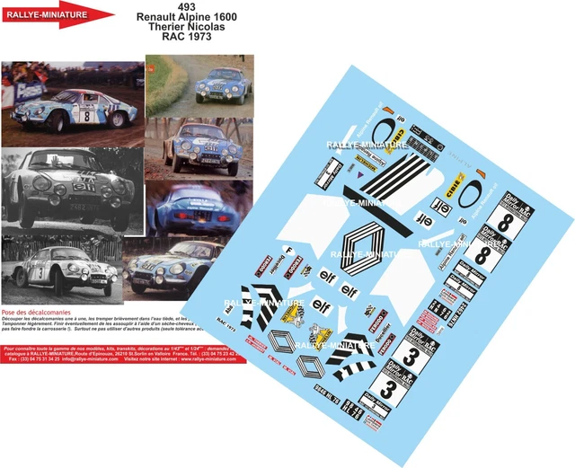 Planche De Décalcomanies Alpine Renault A110 Therier Tour De Corse 1972 - Échelle 1/43 - Neuf