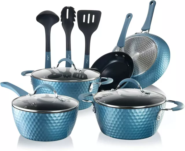 Ustensiles de cuisine antiadhésifs Excilon, pots d'ustensiles de cuisine maison, 11 pièces, bleu royal