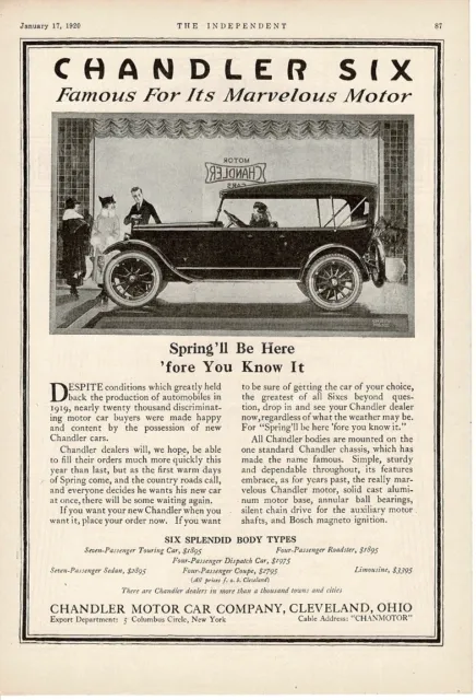 1920 CHANDLER Six Sedan, Coupe art by GLENN SHAW Vintage Ad