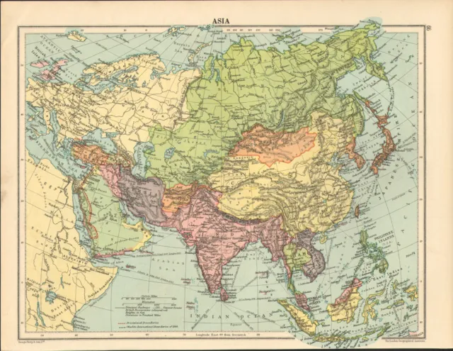 1919 MAP ~ ASIA ~ JAPAN PHILIPPINE ISLANDS EAST INDIES ARABIA1919 map Beautiful