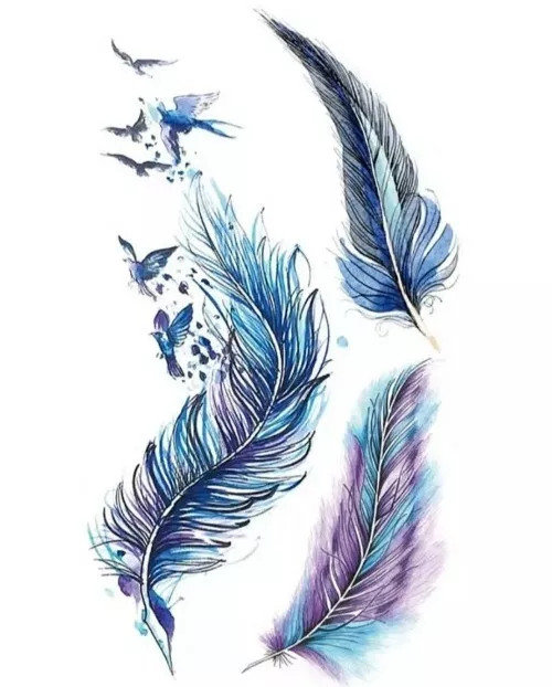 BLUE FEATHERS Temporary Tattoos UK Adult Body Art Stickers Transfers Birds 💙