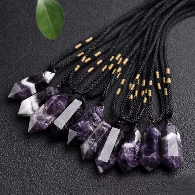 Natural Dream Amethyst Quartz Pendant Crystal Necklace Pendulum Healing Stone