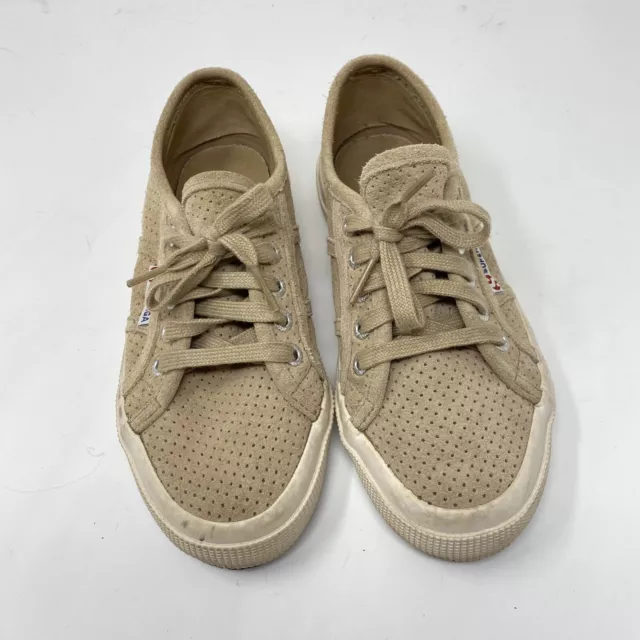 Superga 36 6 Solid Tan Platform Sneakers Casual Shoes Perforated Solid Cotu 2