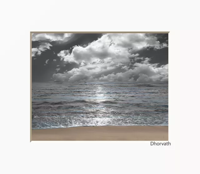 Blue Gray Coastal Ocean Beach Matted Wall Art Picture (Handmade)