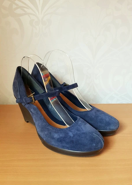 CLARKS CUBIN HAT womens blue suede wedge heeled shoes UK 8 NEW