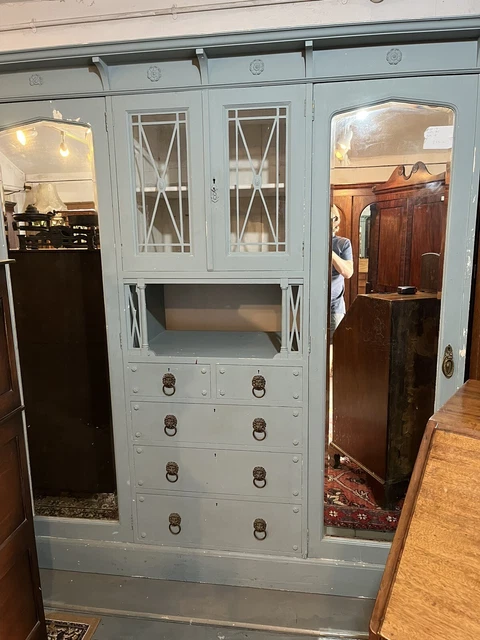 Stunning Victorian Mahogany Blue Combination Antique Wardrobe Ornate