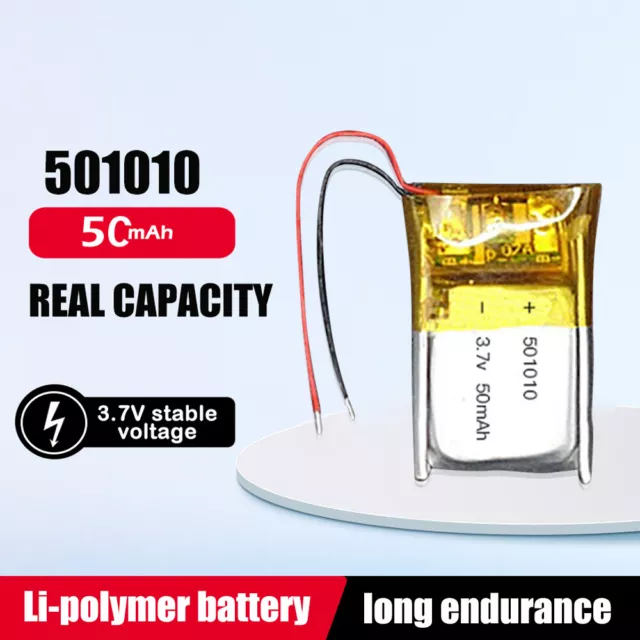 3.7V 50mAhRechargeable Battery 501010 For Bluetooth Headphone Camera MP3 MP4 GPS 2