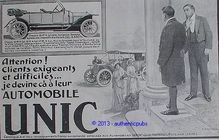 Publicite Automobile Unic Chassis 12 Hp 4 Cylindres Torpedo De 1913 French Ad