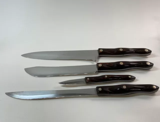 Set Of 4 Cutco Knives Brown w/ Orange Handles #s 1720 1722 1723 1725*pls Read