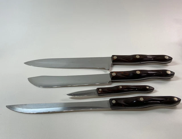 Set Of 4 Cutco Knives Brown w/ Orange Handles #s 1720 1722 1723 1725*pls Read Set Of 4 Cutco Knives Brown w/ Orange Handles #s 1720 1722 1723 1725*pls Read