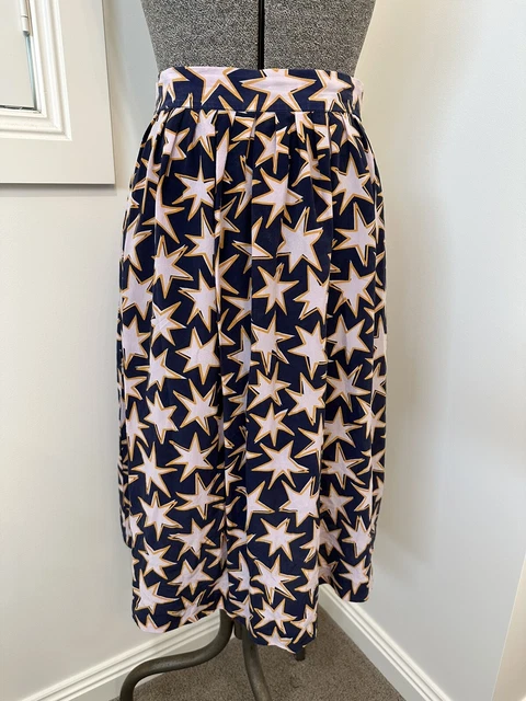GORMAN X KATE Kosek 100% Silk Navy Blue Orange Pink Star Skirt S