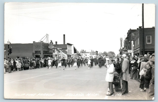 Postcard MI Holland Tulip Time Parade Marching Band RPPC Real Photo c1940s U8