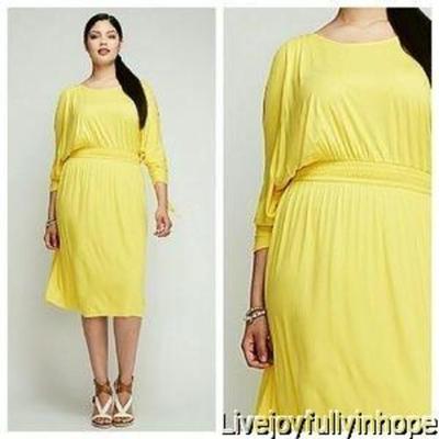 LANE BRYANT ~ NWT 18 20 22 24 26 28 ~ Sunny Yellow COLD SHOULDER Rayon Day Dress