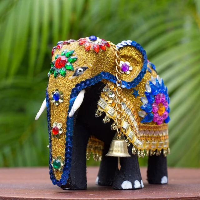 Wood Elephant Sculpture Statue Handmade Carved Lucky Wooden Figurine Home Decor