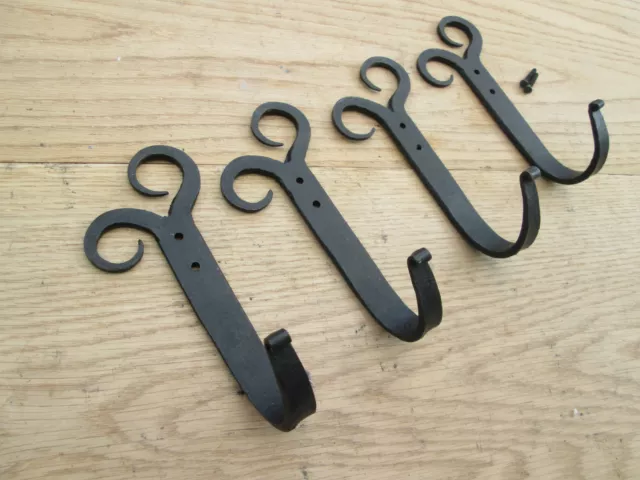 4 X Hand Forged Wrought Iron Old English Gothic Kitchen Hanging Hooks