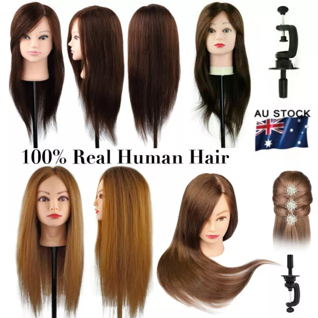 100% Salon Real Human Hair Training Head Hairdressing Practice Mannequin Model