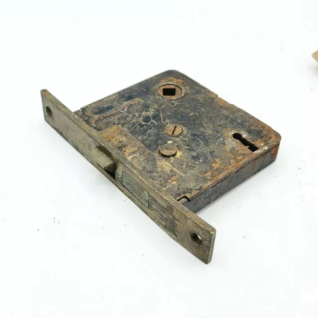 Vintage RUSSWIN Cast Iron Door Mortise Lock Salvage Hardware Skeleton Key hole C