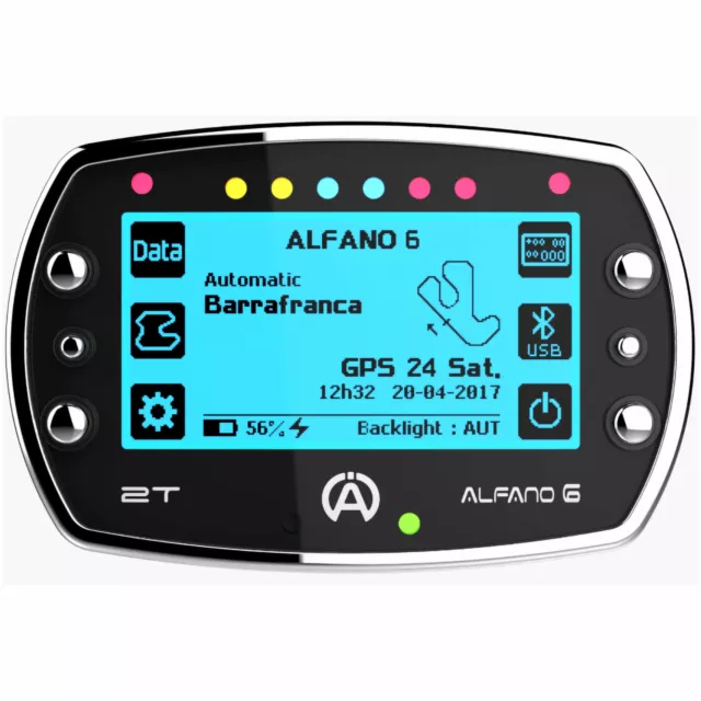 Alfano 6 2T GPS Kart Lap Timer/Dash, 2 Temp Inputs - RPM, M10 WT Sensor, Y Cable