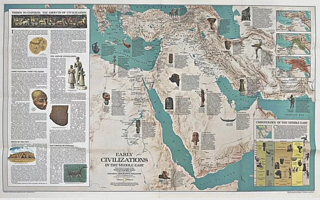 1978-9 September MIDDLE EAST & EARLY CIVILIZATIONS Nat'l Geographic Map EUC -A3+ 3