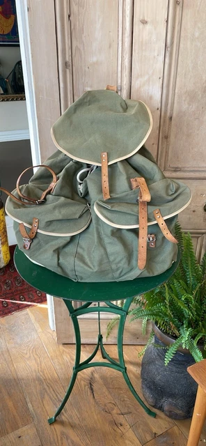Relum Rucksacks RELUM MILITARY HIKING Rucksack Vintage Back Pack Green Canvas Leather ...