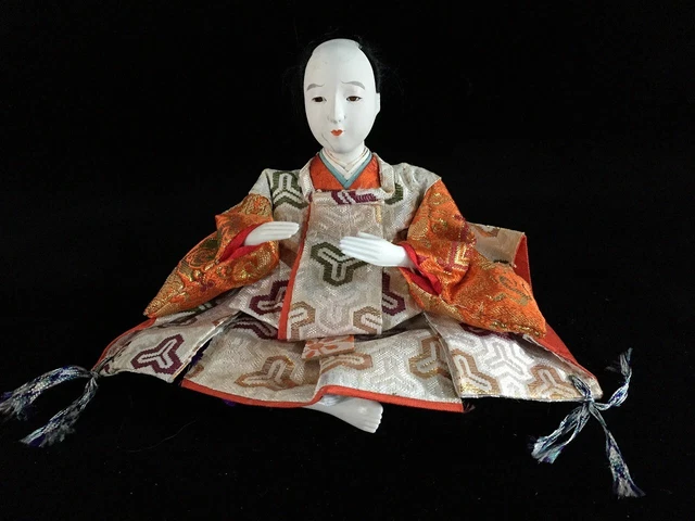 J0672 Japanese Vintage HINA Doll Statue Kimono Black Hair Man OKIMONO Interior