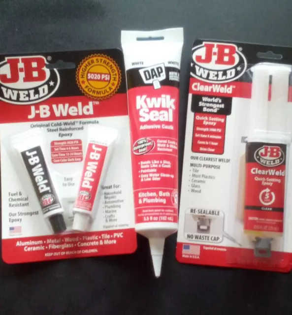 Lot JB Weld Epoxy Glue, DAP Kwik Seal Plus, Quick Setting Kitchen Bath Supplies