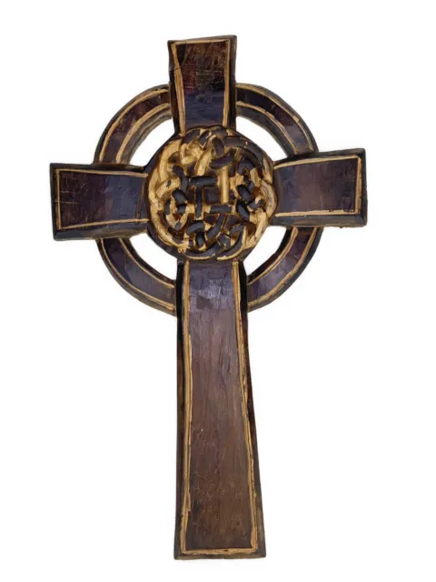 22” Large Wood Wall Cross Celtic Knot Rustic Primitive Renaissance Medieval