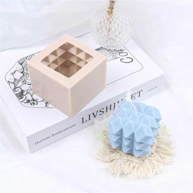 3D Cubo Geométrico Cuadrado Vela Silicona Molde Silicona Diseño Rombo Vela Perfumado