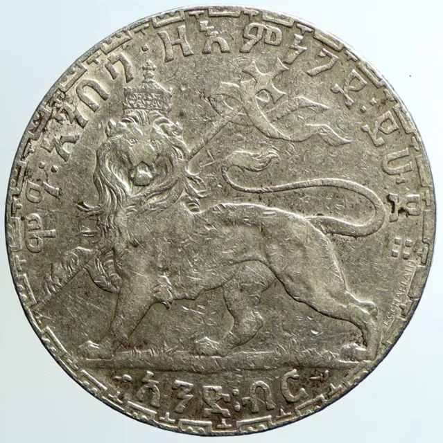 1892 ETHIOPIA Emperor Menelik II I LION of JUDEA Old Silver Birr Coin i105520