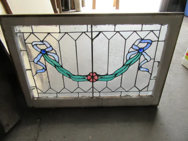 ~ANTIQUE STAINED GLASS TRANSOM WINDOW ~ 34 x 23 ~ ARCHITECTURAL SALVAGE ~