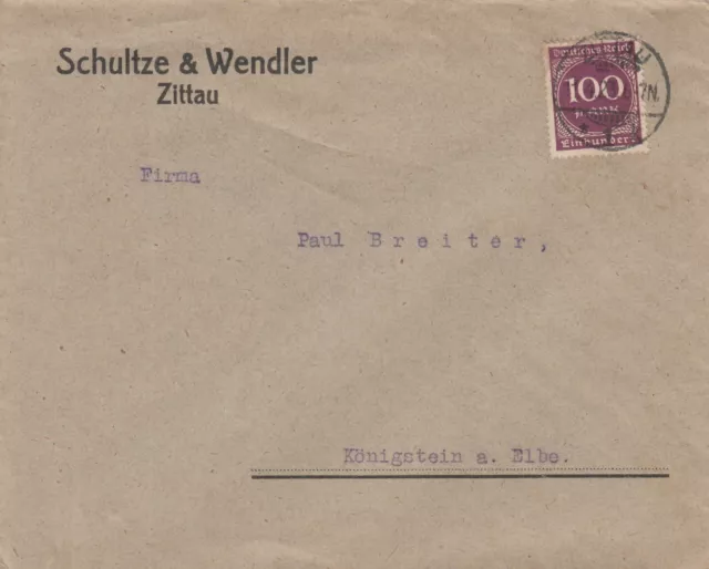 Deutsches Reich Brief mit Nr. 268 a von Zittau nach Königstein vom 11.04.1923