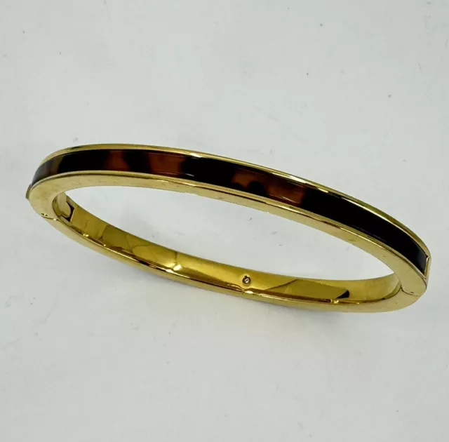 J Crew Bangle Bracelet Tortoise Shell Brown Gold Tone Hinged Signed