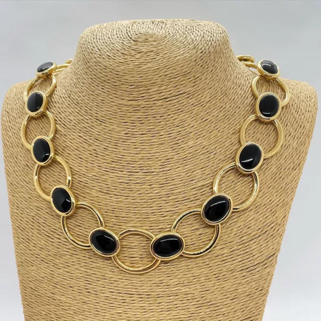 Vintage Napier Gold And Black Cabochon Necklace Choker 2
