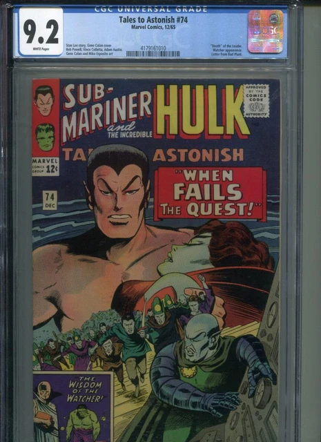 TALES TO ASTONISH #74 CGC 9.2 White Pgs Death of the Leader Hulk Sub-Mariner