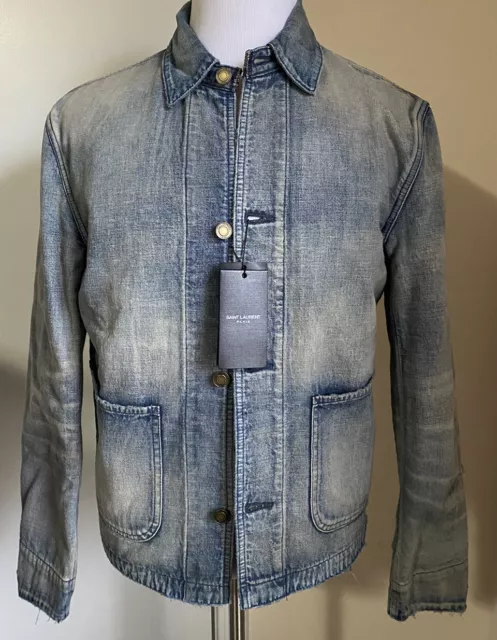 New $1650 Saint Laurent Men Fifties Denim Jacket Sun Dirty Blue L