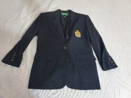 Lauren Ralph Lauren Womens Black Wool Crest Gold Button Blazer Jacket Size 6