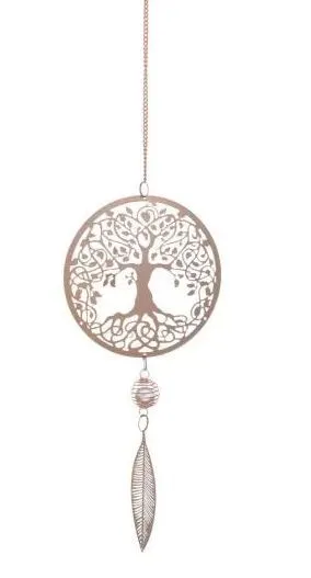 1x Rose Gold Spinner Spiral Crystal Charm Hanging Tree Wind Chime Home Decor - B