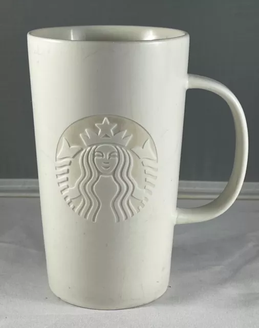 Starbucks 2014 16 oz. Ceramic Embossed Coffee Mug White Siren Mermaid