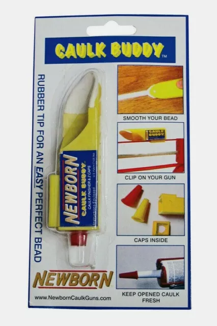 Newborn CAULK BUDDY Finishing Tool 2 Caps Lightweight Plastic Rubber Tip CB100