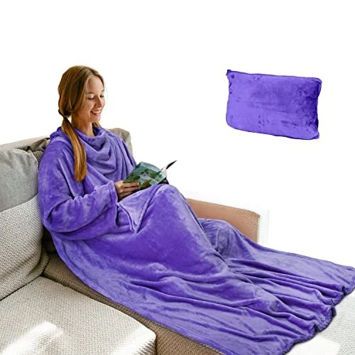 Travel Airplane Pillow Blanket, 2 in 1 Office Fleece Packable Travel Wearable