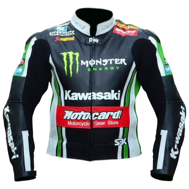 Kawasaki Motorcycle Racing Leather Biker Jacket