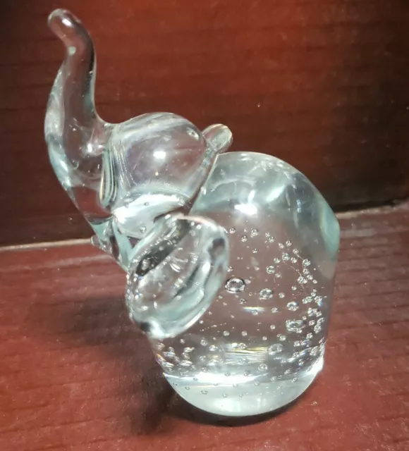 Art Glass Clear Elephant Figurine 4" art glass controlled bubble